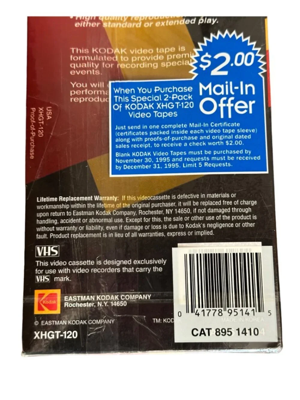 Kodak Video Tape NWT Extra High Grade 2 Pack 6 Hours T-120 Ideal for Special VCR